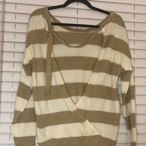 Boat neck beige and white long sleeve sweater. Size S